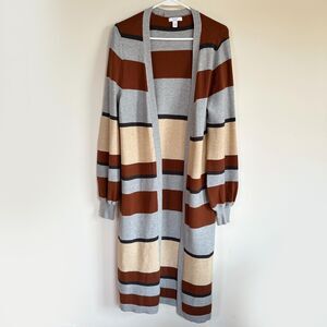 Cara Santana Nine West Cardigan Sweater Women XS Duster Striped Balloon Sleeve